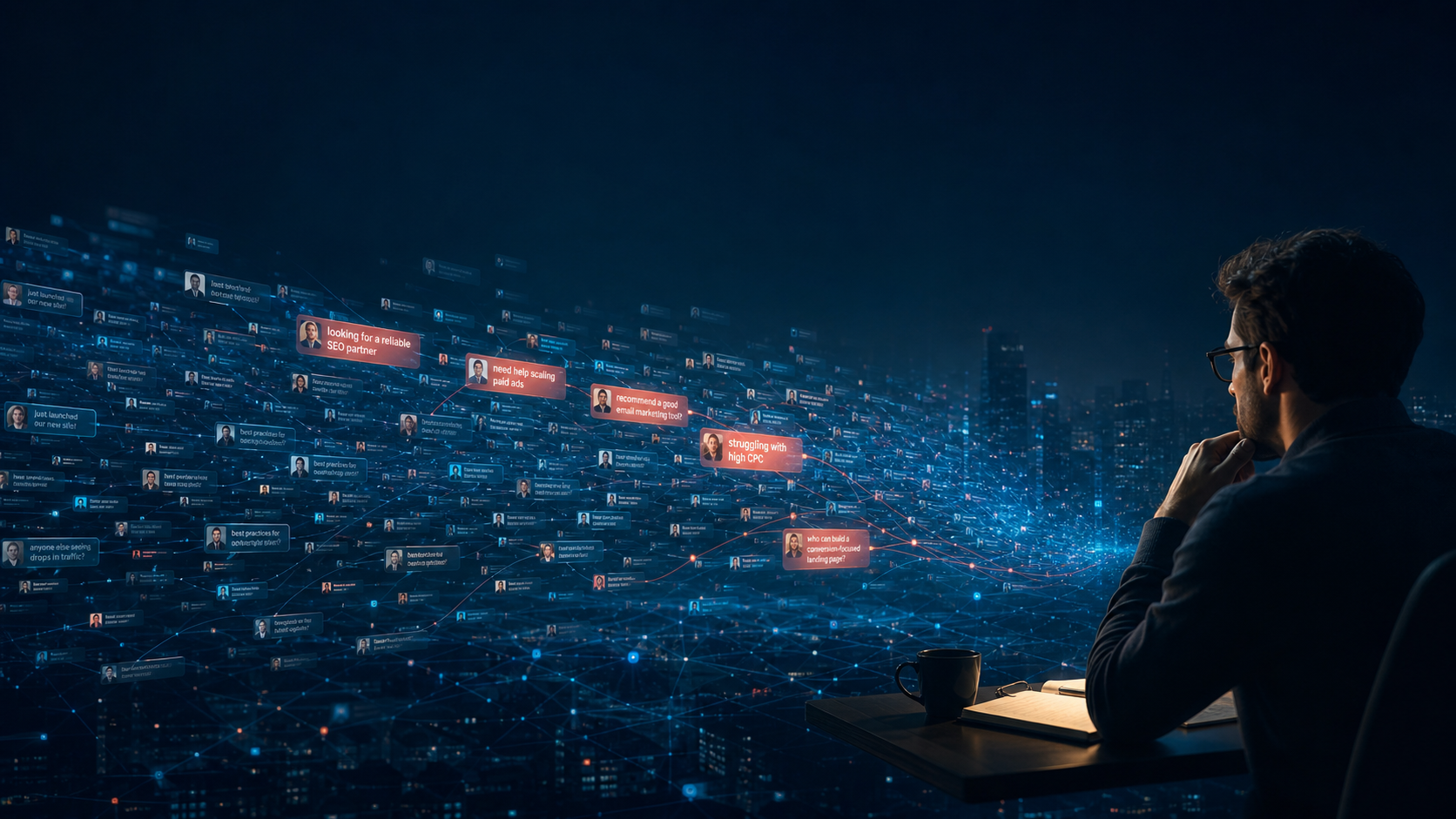 Campaign artwork: a network of public social conversations captioned 'The Internet Is the Lead List'